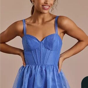 Elegant Blue Glitter Prom Dress